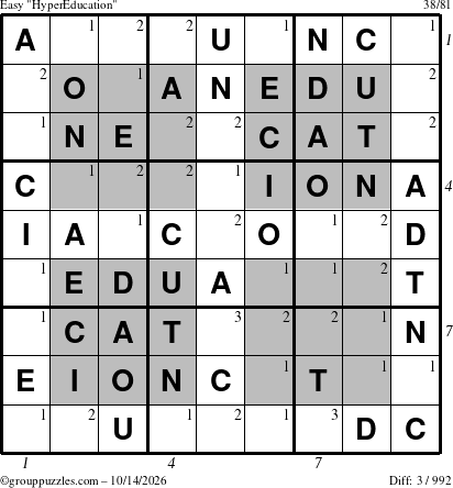 The grouppuzzles.com Easy HyperEducation-i23 puzzle for Wednesday October 14, 2026 with all 3 steps marked