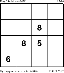 The grouppuzzles.com Easy Sudoku-4-5678 puzzle for Friday April 17, 2026