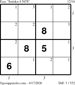 The grouppuzzles.com Easy Sudoku-4-5678 puzzle for Friday April 17, 2026 with all 3 steps marked