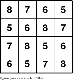 The grouppuzzles.com Answer grid for the Sudoku-4-5678 puzzle for Friday April 17, 2026