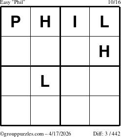 The grouppuzzles.com Easy Phil puzzle for Friday April 17, 2026