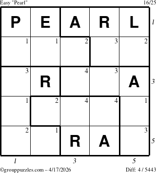 The grouppuzzles.com Easy Pearl puzzle for Friday April 17, 2026 with all 4 steps marked