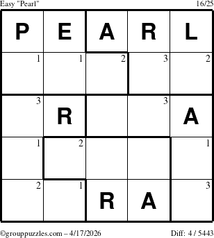 The grouppuzzles.com Easy Pearl puzzle for Friday April 17, 2026 with the first 3 steps marked