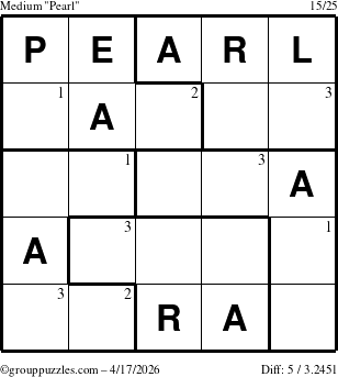 The grouppuzzles.com Medium Pearl puzzle for Friday April 17, 2026 with the first 3 steps marked