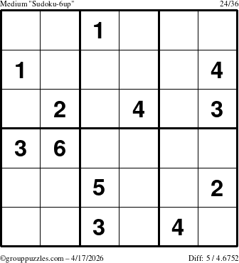 The grouppuzzles.com Medium Sudoku-6up puzzle for Friday April 17, 2026