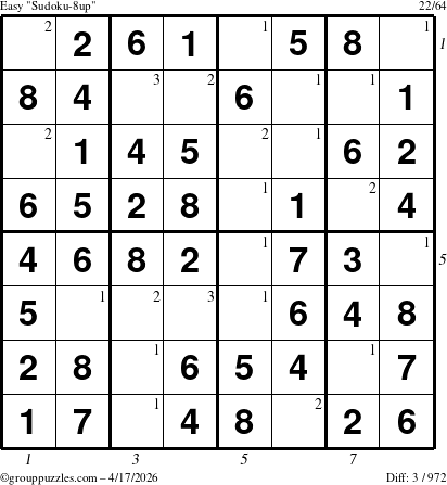 The grouppuzzles.com Easy Sudoku-8up puzzle for Friday April 17, 2026 with all 3 steps marked