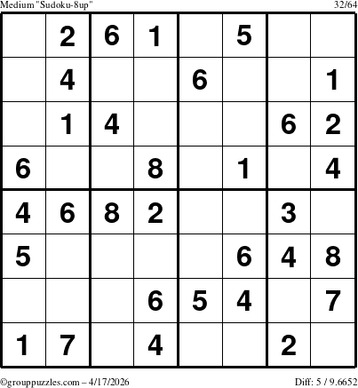 The grouppuzzles.com Medium Sudoku-8up puzzle for Friday April 17, 2026