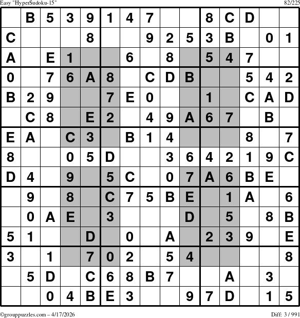 The grouppuzzles.com Easy HyperSudoku-15 puzzle for Friday April 17, 2026
