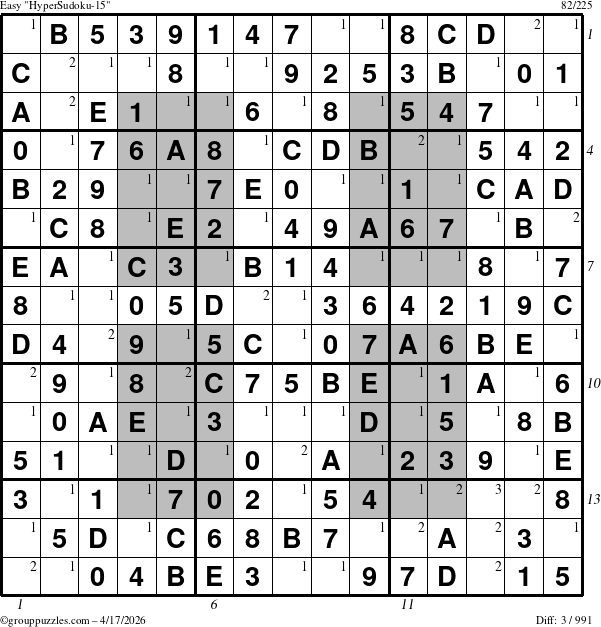 The grouppuzzles.com Easy HyperSudoku-15 puzzle for Friday April 17, 2026, suitable for printing, with all 3 steps marked