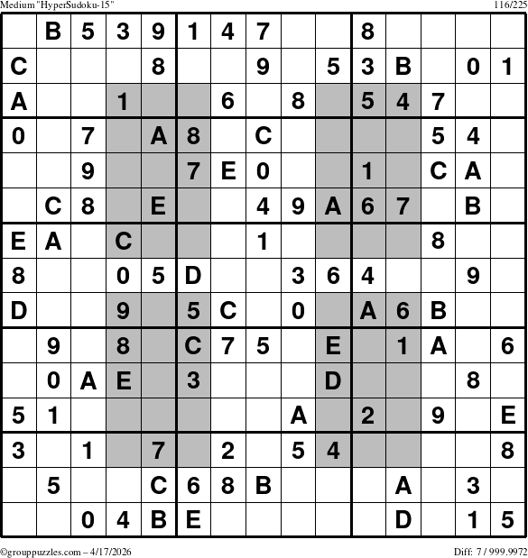 The grouppuzzles.com Medium HyperSudoku-15 puzzle for Friday April 17, 2026