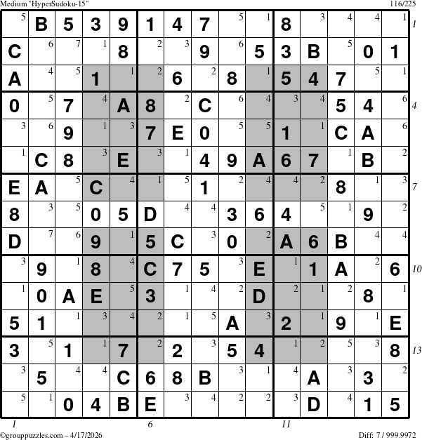 The grouppuzzles.com Medium HyperSudoku-15 puzzle for Friday April 17, 2026 with all 7 steps marked