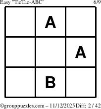 The grouppuzzles.com Easy TicTac-ABC puzzle for Wednesday November 12, 2025