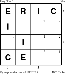 The grouppuzzles.com Easy Eric puzzle for Wednesday November 12, 2025 with all 2 steps marked