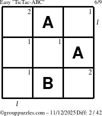 The grouppuzzles.com Easy TicTac-ABC puzzle for Wednesday November 12, 2025 with all 2 steps marked