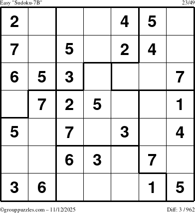 The grouppuzzles.com Easy Sudoku-7B puzzle for Wednesday November 12, 2025