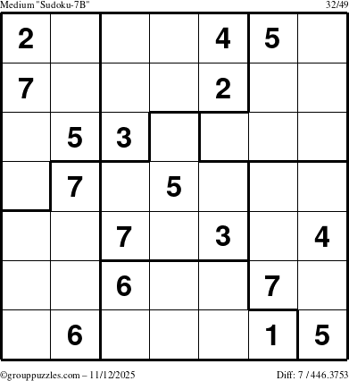 The grouppuzzles.com Medium Sudoku-7B puzzle for Wednesday November 12, 2025