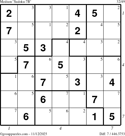 The grouppuzzles.com Medium Sudoku-7B puzzle for Wednesday November 12, 2025 with all 7 steps marked