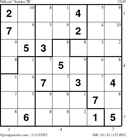 The grouppuzzles.com Difficult Sudoku-7B puzzle for Wednesday November 12, 2025 with all 10 steps marked