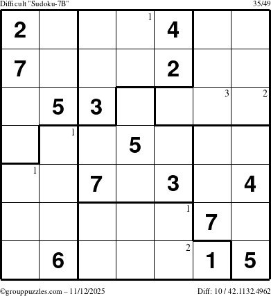 The grouppuzzles.com Difficult Sudoku-7B puzzle for Wednesday November 12, 2025 with the first 3 steps marked