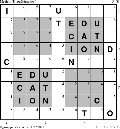 The grouppuzzles.com Medium HyperEducation-i23 puzzle for Wednesday November 12, 2025 with all 8 steps marked