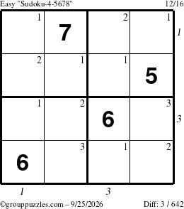 The grouppuzzles.com Easy Sudoku-4-5678 puzzle for Friday September 25, 2026 with all 3 steps marked