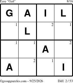The grouppuzzles.com Easy Gail puzzle for Friday September 25, 2026 with the first 2 steps marked