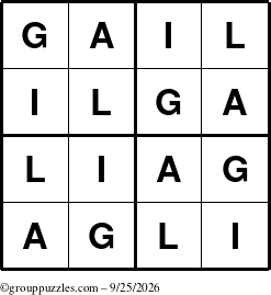 The grouppuzzles.com Answer grid for the Gail puzzle for Friday September 25, 2026