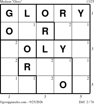 The grouppuzzles.com Medium Glory puzzle for Friday September 25, 2026 with all 2 steps marked