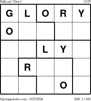 The grouppuzzles.com Difficult Glory puzzle for Friday September 25, 2026