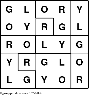 The grouppuzzles.com Answer grid for the Glory puzzle for Friday September 25, 2026