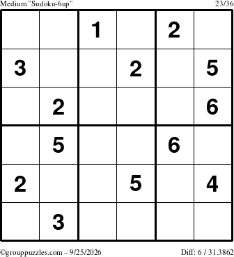 The grouppuzzles.com Medium Sudoku-6up puzzle for Friday September 25, 2026