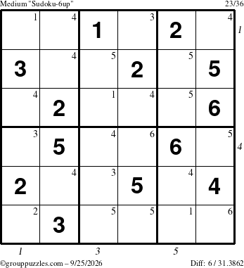 The grouppuzzles.com Medium Sudoku-6up puzzle for Friday September 25, 2026 with all 6 steps marked