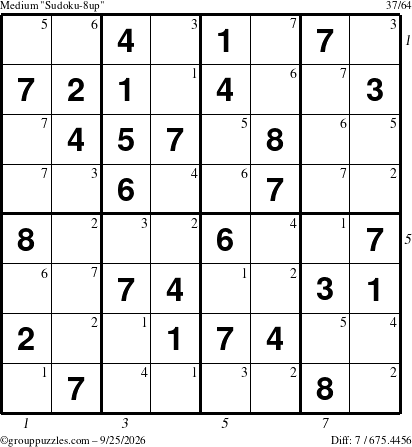 The grouppuzzles.com Medium Sudoku-8up puzzle for Friday September 25, 2026 with all 7 steps marked