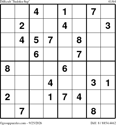 The grouppuzzles.com Difficult Sudoku-8up puzzle for Friday September 25, 2026