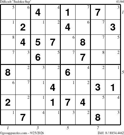 The grouppuzzles.com Difficult Sudoku-8up puzzle for Friday September 25, 2026, suitable for printing, with all 8 steps marked