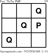 The grouppuzzles.com Easy TicTac-PQR puzzle for Friday September 25, 2026