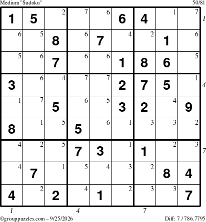The grouppuzzles.com Medium Sudoku puzzle for Friday September 25, 2026 with all 7 steps marked