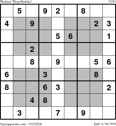 The grouppuzzles.com Medium HyperSudoku puzzle for Friday September 25, 2026