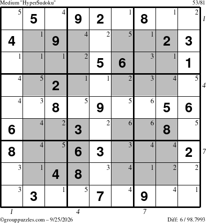 The grouppuzzles.com Medium HyperSudoku puzzle for Friday September 25, 2026 with all 6 steps marked