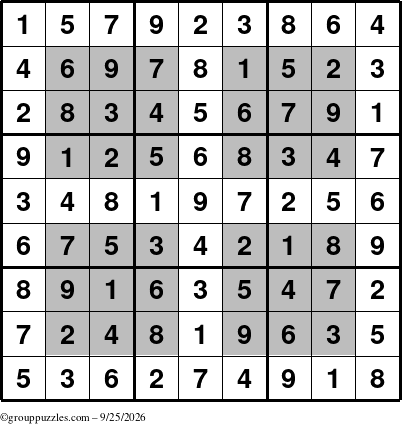 The grouppuzzles.com Answer grid for the HyperSudoku puzzle for Friday September 25, 2026