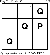 The grouppuzzles.com Easy TicTac-PQR puzzle for Friday September 25, 2026 with the first 2 steps marked