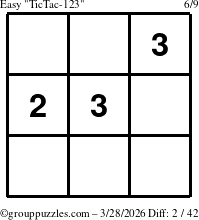 The grouppuzzles.com Easy TicTac-123 puzzle for Saturday March 28, 2026