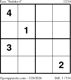 The grouppuzzles.com Easy Sudoku-4 puzzle for Saturday March 28, 2026