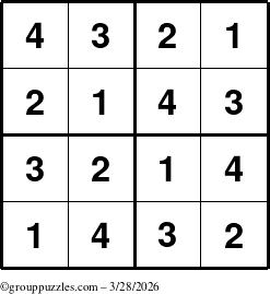 The grouppuzzles.com Answer grid for the Sudoku-4 puzzle for Saturday March 28, 2026