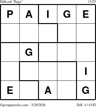 The grouppuzzles.com Difficult Paige puzzle for Saturday March 28, 2026