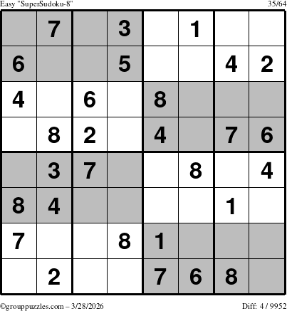 The grouppuzzles.com Easy SuperSudoku-8 puzzle for Saturday March 28, 2026