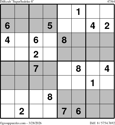 The grouppuzzles.com Difficult SuperSudoku-8 puzzle for Saturday March 28, 2026