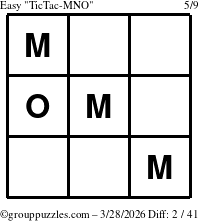The grouppuzzles.com Easy TicTac-MNO puzzle for Saturday March 28, 2026