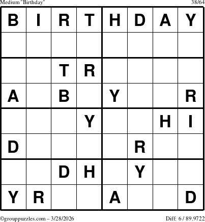 The grouppuzzles.com Medium Birthday puzzle for Saturday March 28, 2026