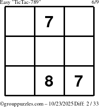 The grouppuzzles.com Easy TicTac-789 puzzle for Thursday October 23, 2025